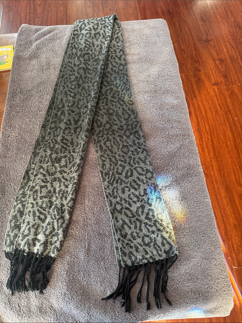 Gray Leopard Print Fringe Scarf - Women Accessories